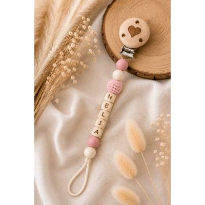 Personalisierte Schnullerkette mit Wunschname – Handgefertigtes Boho-Design