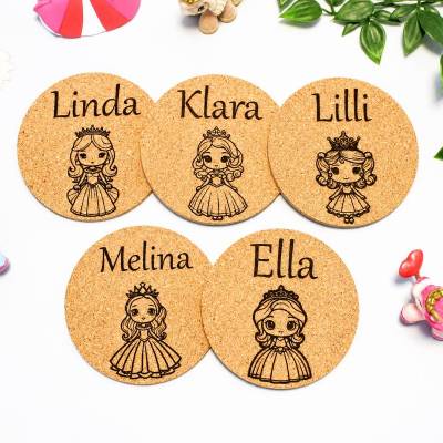 Prinzessin Kork Untersetzer personalisiert, Kinder Geburtstag, Mitgebsel, Tischdeko, Party, Giveaway