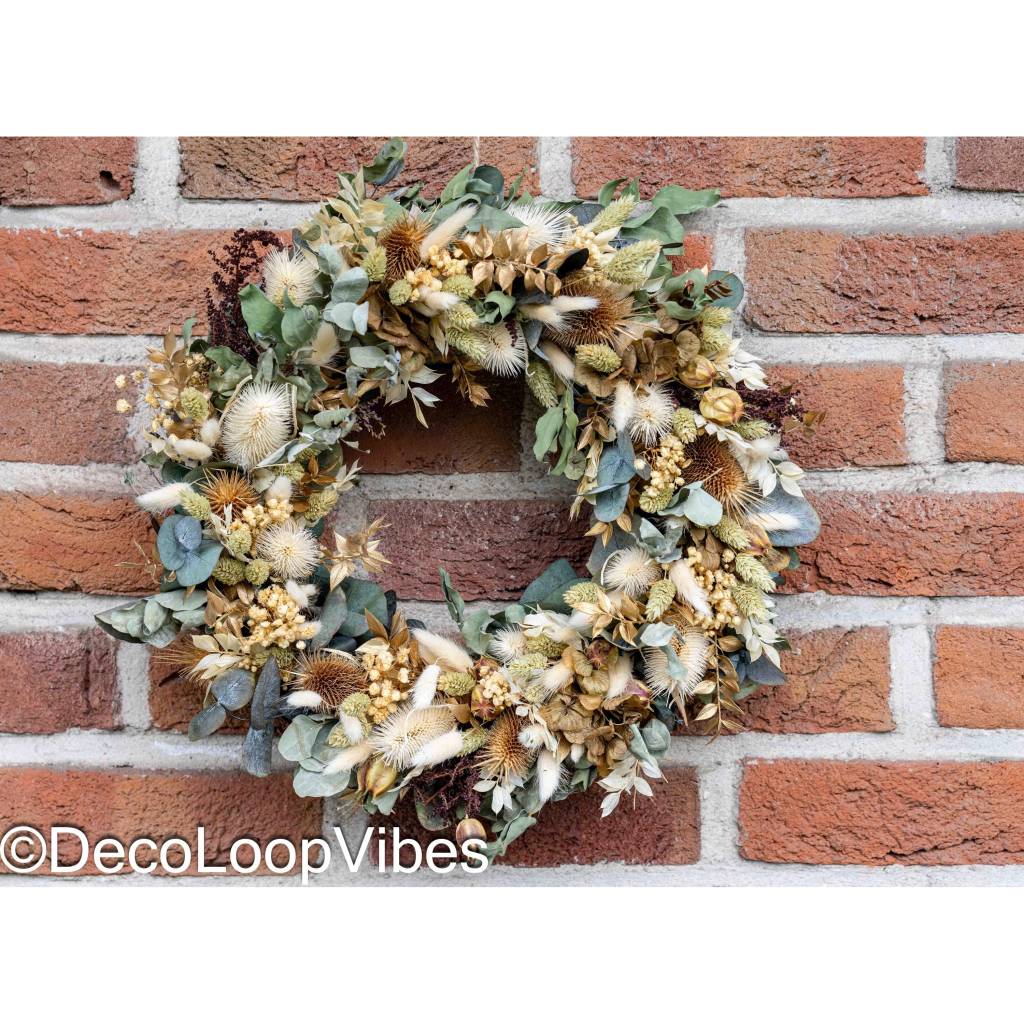 Luxuriös haltbar Trockenblumenkranz Winter Herbst Gold/Weihnachten Boho Adventskranz modern/Eukalyptuskranz zu aufhängen