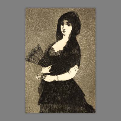 Geheimnisvolle Frau - Leinwandbild nach einer Radierung Edouard Manet - Vintage Bild ca. 1852 - Wandkunst