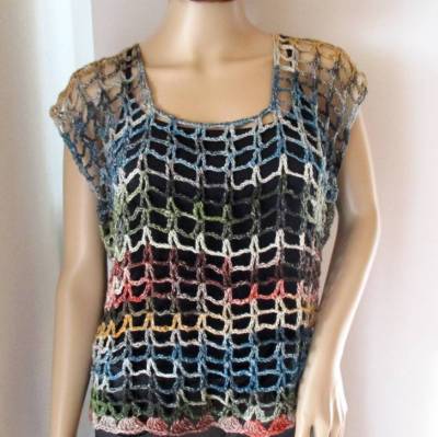 Legeres Netz-Top, Häkelshirt in tollen Farben aus Baumwolle mit Leinen und Viskose, Top, Shirt