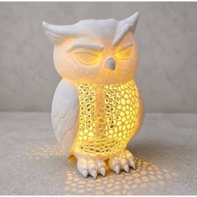 Der Wächter der Nacht/Solar-Eule "Grimm" 24cm – 3D-Druck aus wetterfestem PETG, Gartenfigur mit Gitterstruktur, Solar