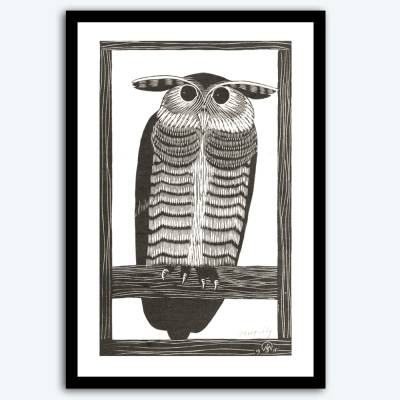 Horneule -  Kunstdruck Poster  -  modernisierter Holzschnitt - Vintage Bild 1915 - Wanddeko Wandkunst