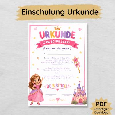Urkunde zum Schulstart für Mädchen | PDF zum Ausdrucken