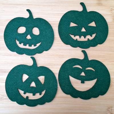 Untersetzer Filz 4er Set Kürbis Glasuntersetzer Tassenuntersetzer 4 verschiedene Gesichter auch Basteln geeignet DIY