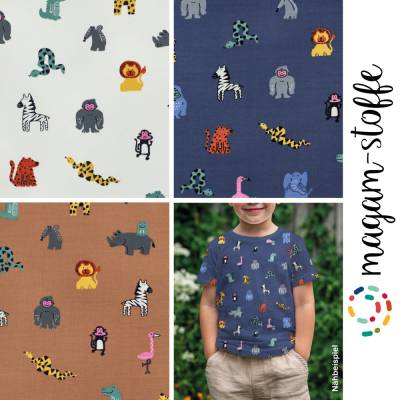 Stoff "Zoo Tiere" Jersey Stoff Kinder Meterware ab 50cm MAGAM-Stoffe OEKO-TEX