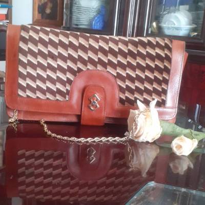 Vintage Creazioni Enzo Carol Handtasche / Clutch – Top Zustand – Echtleder & Webmuster – Italienisches Design 70er/80er