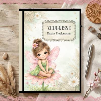 Süße Zeugnismappe für Mädchen | Personalisiert | Fee - Motiv | ID 26-19