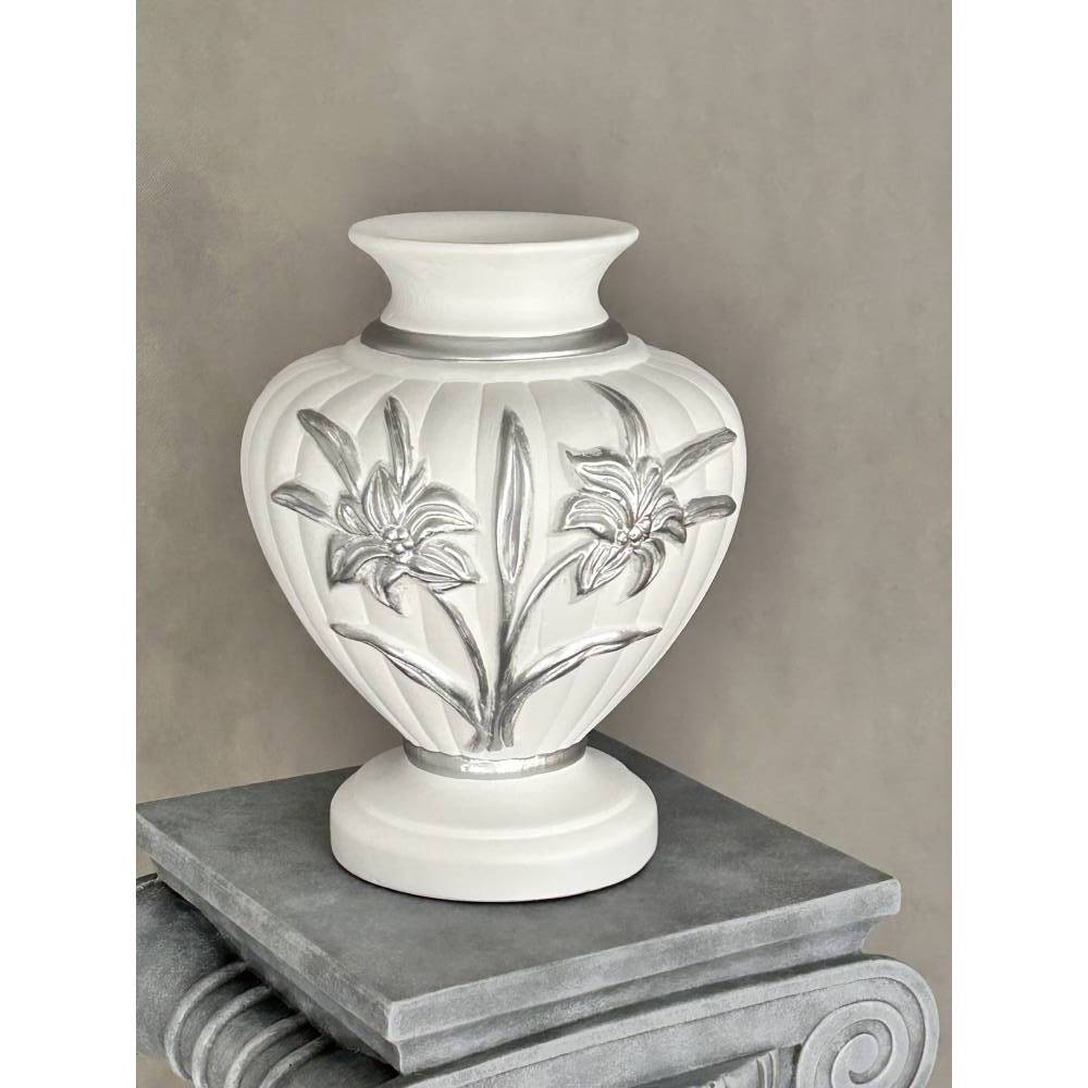 Schöne Vase mit silbernen Blumen. 32 cm