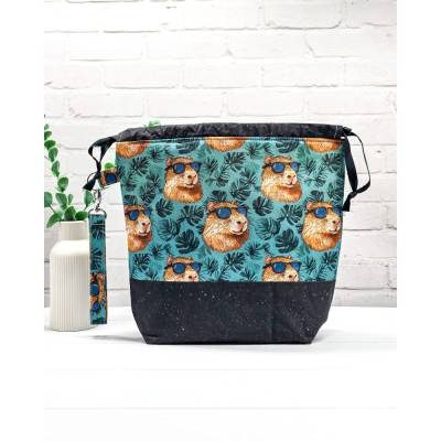 Projekttasche für Stricken Größe M | Projektbeutel | Stricktasche | Bobbeltasche - Capybara