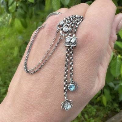 Lariat Kette, Blumen Y Halskette, Handmade, Moissanite, Diamant, Swiss blauer Topas, Aquamarin, Minimalistisch