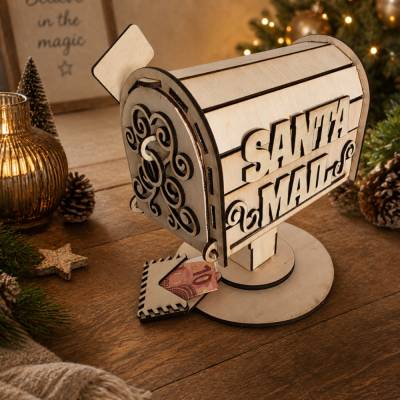 Weihnachtliche Santa-Mailbox aus Holz – Geldgeschenk & Dekoration in einem