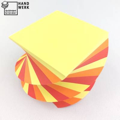 Abreißblock, gedreht, Notizblock, gelb, orange, rot, 9 x 9 x 8,5 cm