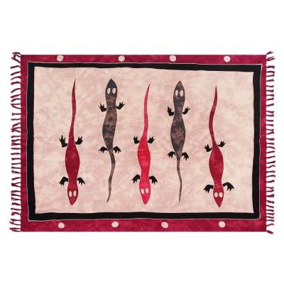 Pareo Gekko mit 2-seitigen Fransen + Sarongschnalle, 170x110 cm, Handarbeit, rot-braun, Grundfarbe braun. ba 013