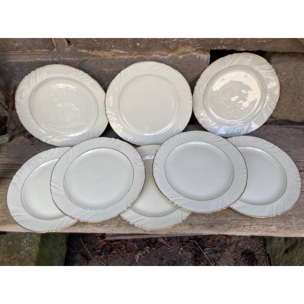 8 tlg. Art Deco Kuchenteller Set Elfenbein Porzellan Thomas Ivory Bavaria 30er Jahre