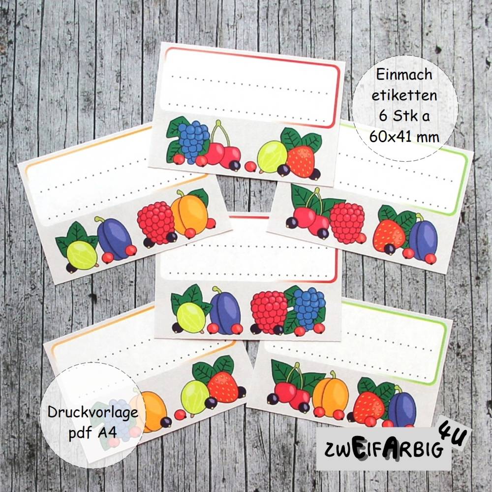 Einmachetiketten **Früchtchen1** pdf-Druckvorlage Etiketten zum Selberdrucken Marmelade Früchte