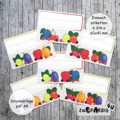 Einmachetiketten **Früchtchen1** pdf-Druckvorlage Etiketten zum Selberdrucken Marmelade Früchte