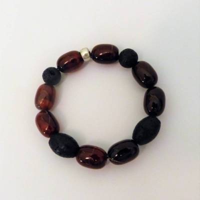 Edles Edelsteinarmband Karneol und Lava, Länge 20 cm, dehnbar, Schmuck aus Edelsteinen, unisex, Herrenschmuck