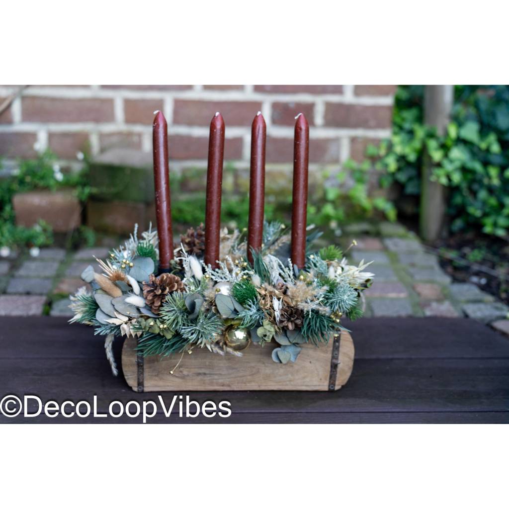 Haltbarer Adventsgesteck Weihnachten rustikal/Winter Adventskranz für Kerzen/Trockenblumenringkranz viel Blumen/Christma