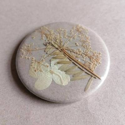 Taschenspiegel mit echten getrockneten Pflanzen, 59mm, handgefertigt.