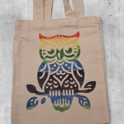 kleiner Stoffbeutel mit Eulen Aufdruck, Kindertasche, Geschenkbeutel