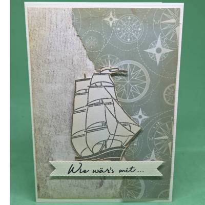 maritime Geburtstagskarte - Schiffmotiv Karte - handgemachte Grußkarte Meer - maritimes Geschenk Geburtstag