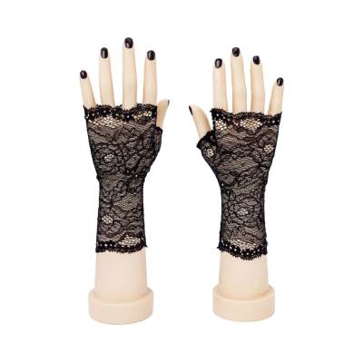 Handschuhe fingerlos gothic schwarz | zarte Netz Spitze mit Rosen Muster | Handarbeit auf Bestellung