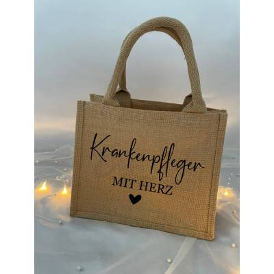 Jute Tasche Krankenschwester Krankenpfleger mit Herz, Geschenk | optional mit Reißverschluss |Zipper