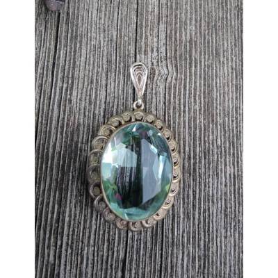 Art Deco 835 silber Anhänger mit Stein, evtl synthetischer Aquamarin oder Glas