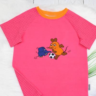 Fußballmaus kurzarm T-Shirt, Die Sendung mit der Maus, Ente, Elefant, Sommershirt, Fussballshirt, pink, hellgrün