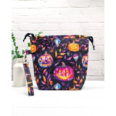 Projekttasche für Stricken Größe M | Projektbeutel | Stricktasche | Bobbeltasche - Halloween