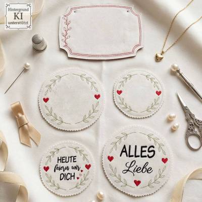 Stickdateien MugRugs & Schilder Blanko – 4 Motive ab 13x18 Rahmen – ITH Set zum Selbstgestalten