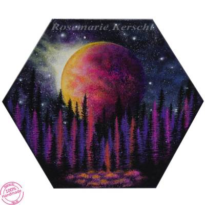 Fantasy Planet Acrylbild Unikat – Handgemalt auf Leinwand 29 x 29 cm, leuchtende Farben, einzigartiges Kunstwerk