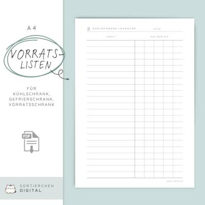 Inventarlisten Bundle A4 | Kühlschrank Inventar, Tiefkühl Inventar & Vorratsliste | PDF zum Ausdrucken | Vorräte 
