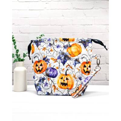 Projekttasche für Stricken Größe M | Projektbeutel | Stricktasche | Bobbeltasche - Halloween