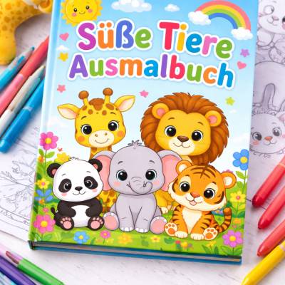 Süße Tiere Ausmalbuch  Kinder PDF – 70+ Seiten Malvorlagen für kleine Künstler ab 2 Jahren | Druckbare Seiten