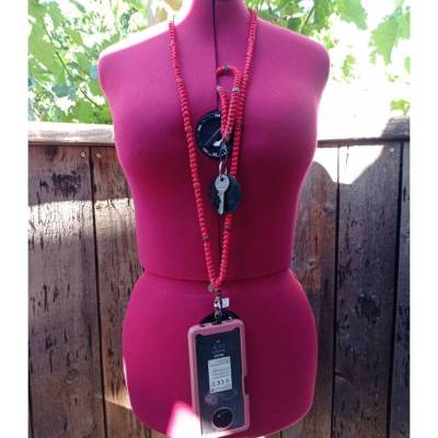 Handgefertigtes Set: Rote Handykette & Schlüsselband mit Strass-Perlen