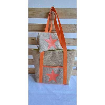 Summer Star Bag - Sommerlicher Shopper aus Sackleinen Schultertasche, Umhängetasche