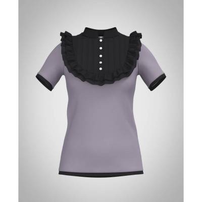Gothic Lolita Damen Plastron Shirt Tenshi flieder schwarz mit Plastron Volants & Stehkragen | handgefertigt