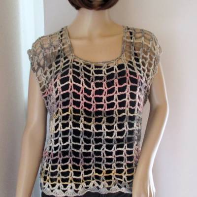 Legeres Netz-Top, Häkelshirt in tollen Farben aus Baumwolle mit Leinen und Viskose, Top, Shirt