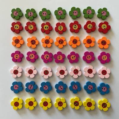 Holzknöpfe bunte Blümchen, Blumenknöpfe 7 Stück 2-Loch, 19 mm , 0,40€/pro Stück zum Nähen, Basteln, Dekoration