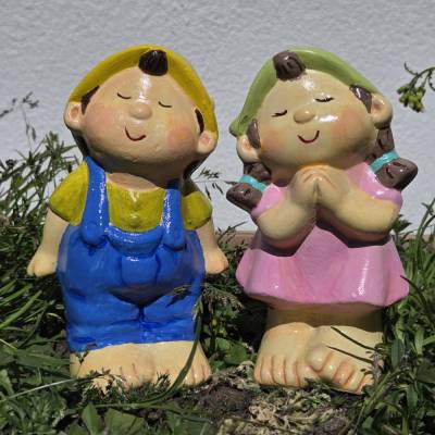 2er Set: Handbemalte Upcycling-Wichtel aus Keramik