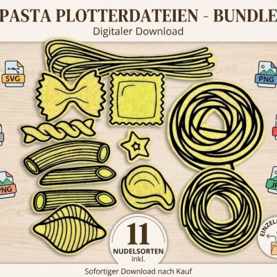 Plotterdatei Nudeln Set SVG DXF PNG, Filznudeln Kinderküche Zubehör, Bastelvorlage Pasta Bundle, Kaufladen Spielessen