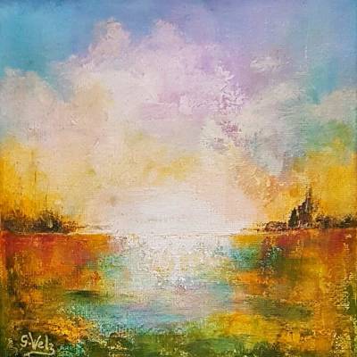 Kleines Acrylbild „Licht Landschaft“, abstraktes Landschaftsbild, Unikat, handgemalt, 20 x 20 cm