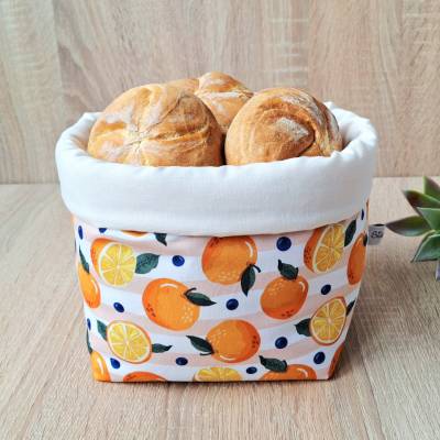 Brotkorb mit Sommer Früchten, sommerlicher Brötchenbeutel, Stoffkorb, Brotaufbewahrung, Baumwollkorb, Korb für Brot