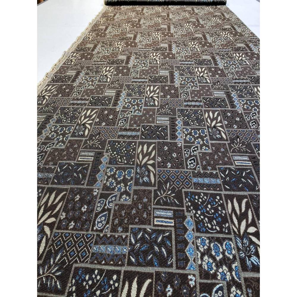 Fester Möbel Jacquard Stoff Ornamente Braun Taubenblau Doubleface METERWARE Bild 1