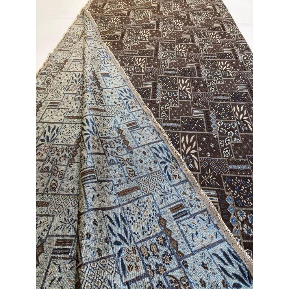 Fester Möbel Jacquard Stoff Ornamente Braun Taubenblau Doubleface METERWARE Bild 2