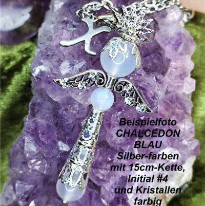 XXL-Schutzengel Geburtsstein ZWILLINGE, SCHÜTZE Edelstein echter CHALCEDON BLAU Natur Schlüssel Taschen Anhänger Auto