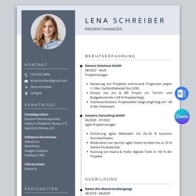 Lebenslauf Projektmanager Vorlage – Moderner tabellarischer Timeline-Lebenslauf in Word, Canva & PDF (A4)