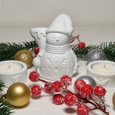 3-teiliges Weihnachts-Set Raysin 200 – Schneemann & Teelichthalter, Pastell, Handgefertigt, Modern